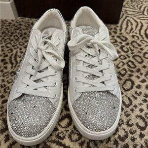 Steve Madden Silver and White Sparkle Sneakers